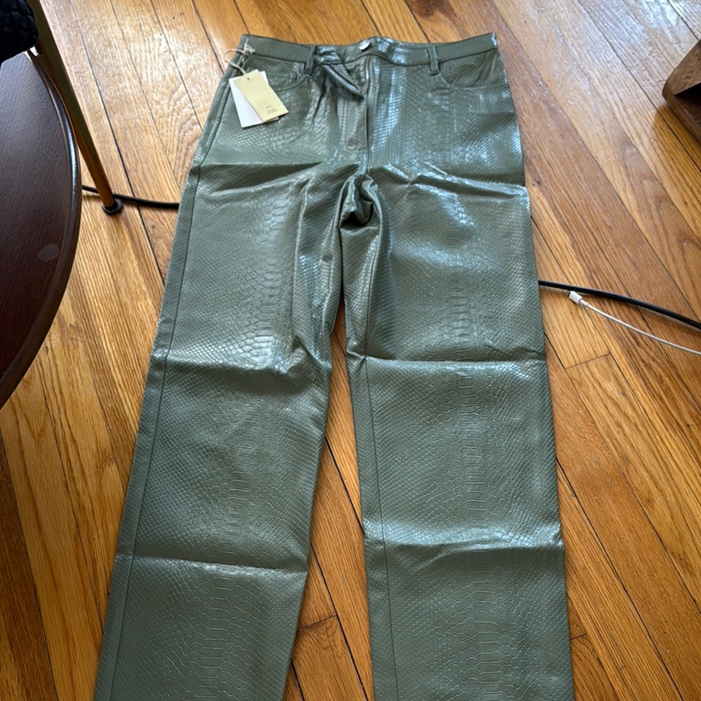 Green Faux Leather Pants